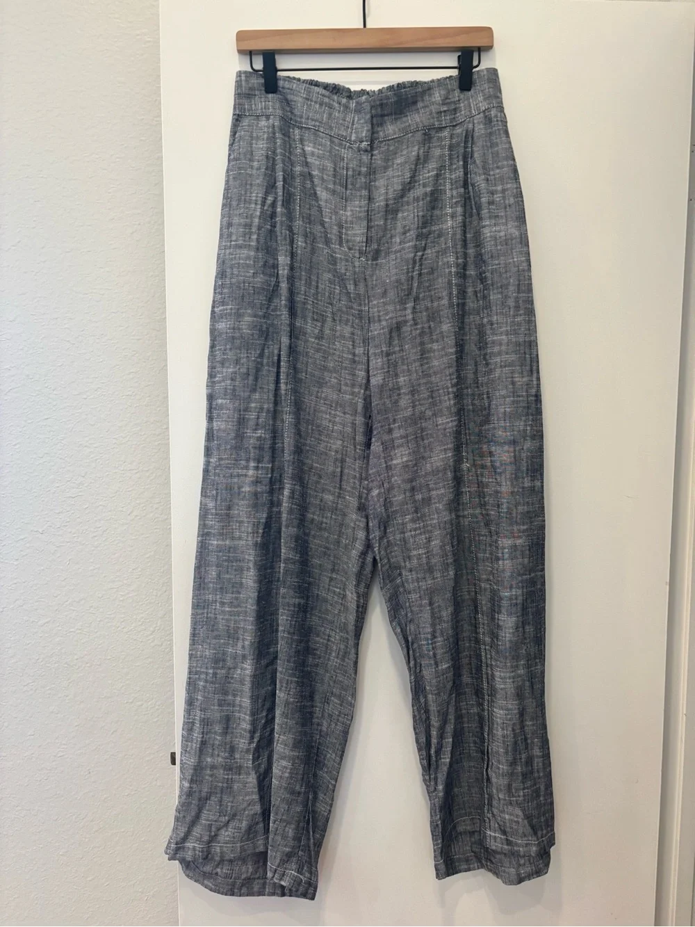 NWT Zara Wide-Leg Linen-Blend breezy high waist Pants Trousers Beach Preppy
